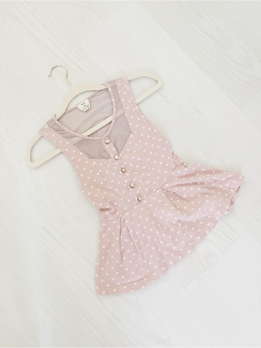 Pink Polka Dot Button Peplum Top